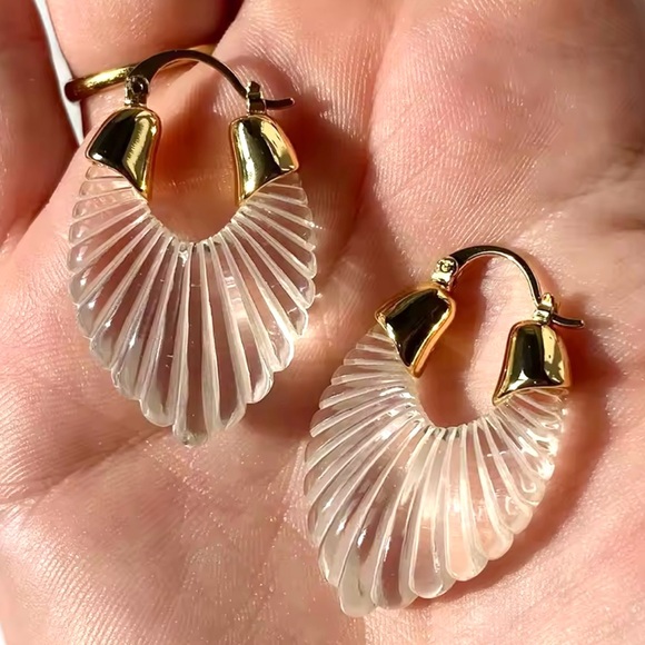 Anthro “Gabi” Sculptural Crystal Clear Scalloped Striated Parabola Frosted Hoops - Picture 14 of 14